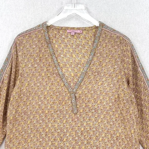 CALYPSO ST. BARTH Shirt Womens Small Gold Brown Printed Silk Long Sleeve Tunic - Picture 3 of 16